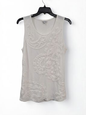 Lucky Brand White Embroidered Scoop Neck Tank